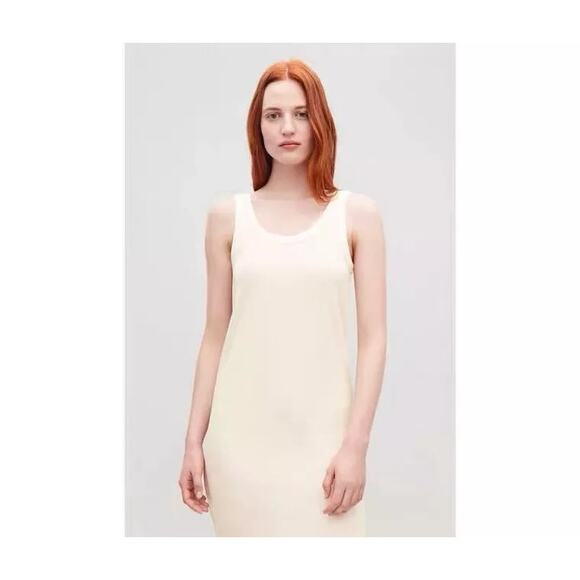 NWT COS Cream Colored Knit Scoop Neck Tank Maxi Dress Minimalist Size Large - Picture 3 of 6